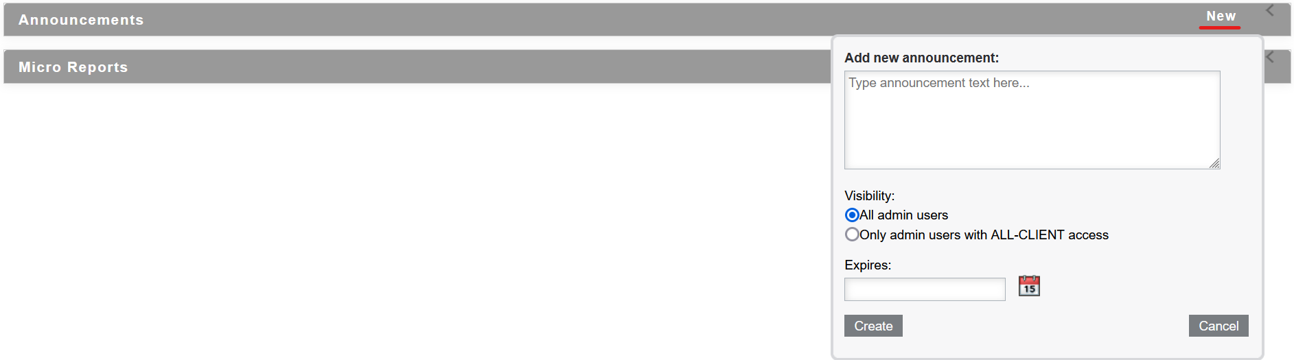 Admin Page screenshot
